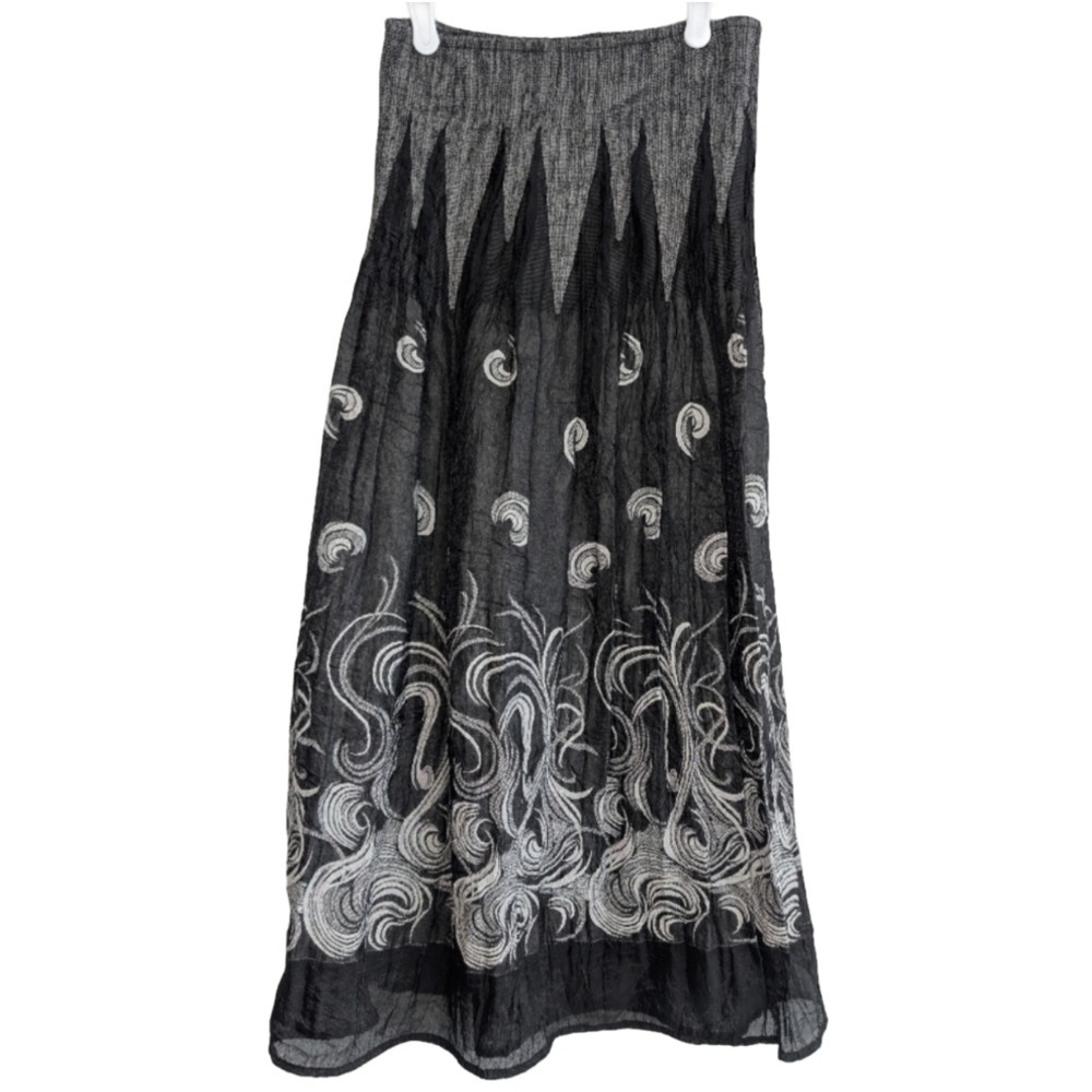 Lapis One Size Women's Gray Black Maxi‎ Skirt Stretch Flowy Pattern